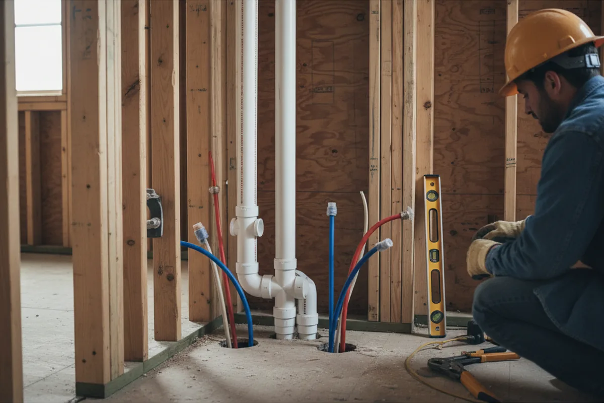 Drain and supply rough-in during Sump Pump Repair in Garrett Park